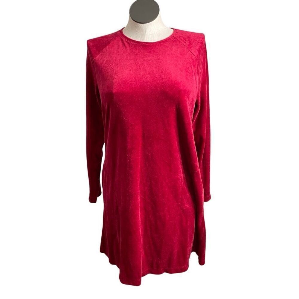 J. Jill Purejill Womens Long Tunic L Red Velour Lounge Holiday Hygge Lagom Soft